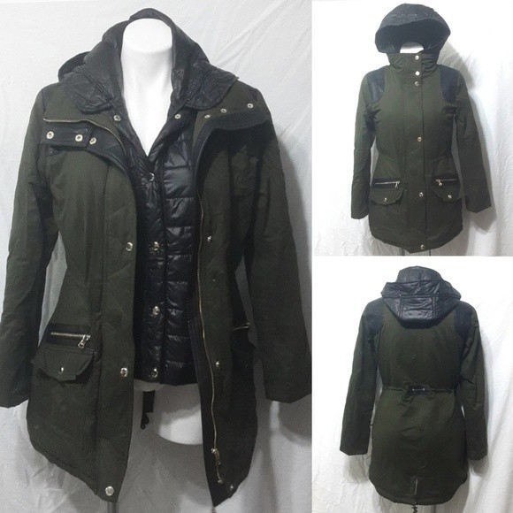 Guess Winter Ski Jacket Insert Quilted Puffer Hooded Trench Coat Small - Picture 2 of 14